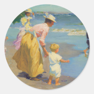 Pegatina Redonda En La Playa - Edward Potthast