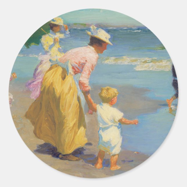 Pegatina Redonda En La Playa - Edward Potthast (Anverso)