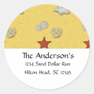 Pegatina Redonda En las etiquetas de dirección de la playa