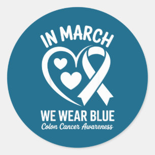 Pegatina Redonda En marzo usa azul para la conciencia del cáncer de