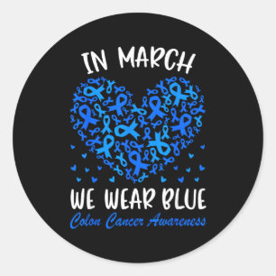 Pegatina Redonda En marzo usa la cinta azul conciencia del cáncer d