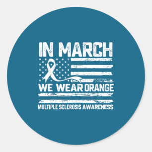 Pegatina Redonda En marzo usa naranja conciencia de esclerosis múlt