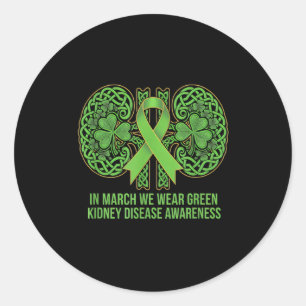 Pegatina Redonda En marzo usa verde conciencia de la enfermedad ren