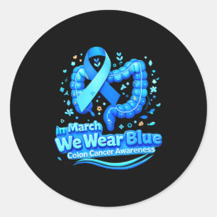 Pegatina Redonda En marzo usamos azul conciencia del cáncer de colo