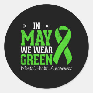 Pegatina Redonda En Mayo Usa Cinta Verde Para Salud Mental