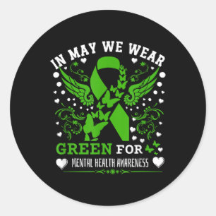 Pegatina Redonda En Mayo Usamos Cinta Verde Mentalidad Awarene