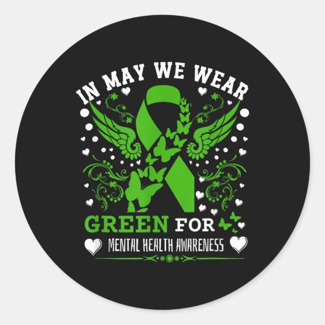 Pegatina Redonda En Mayo Usamos Cinta Verde Mentalidad Awarene (Anverso)