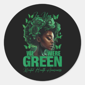 Pegatina Redonda En Mayo Usamos Conciencia Verde Sobre Salud Mental