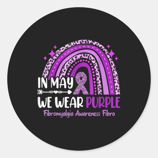 Pegatina Redonda En Mayo Usamos Fibromialgia Awarene Con Arcoiris P (Anverso)
