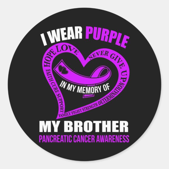 Pegatina Redonda En memoria de mi hermano PANCREATIC CÁNCER AWARE (Anverso)