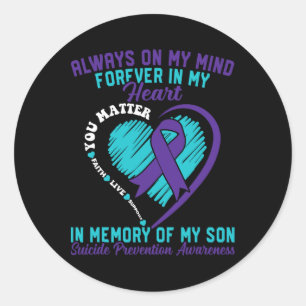 Pegatina Redonda En Memoria De Mi Querida Prevención Del Suicidio I