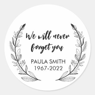 Pegatina Redonda En memoria de. Nunca te olvidaremos