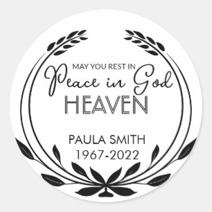 Pegatina Redonda En Memoria De. Que descanses en paz en Dios......