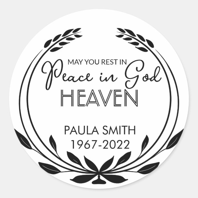 Pegatina Redonda En Memoria De. Que descanses en paz en Dios...... (Anverso)