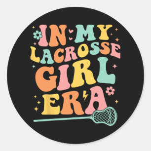 Pegatina Redonda En mi Chica Lacrosse Groovy Cute Lacrosse Chica