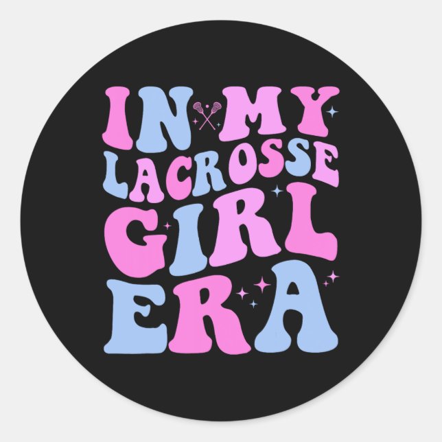 Pegatina Redonda En mi Chica Lacrosse Groovy Retro Funny 3 (Anverso)