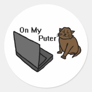 Pegatina Redonda En Mi Computadora Divertida Gato Marrón Meme