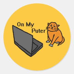 Pegatina Redonda En Mi Computadora Meme Divertido Del Gato Naranja