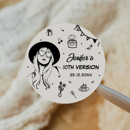 Pegatina Redonda En mi cumpleaños era cumpleaños retro