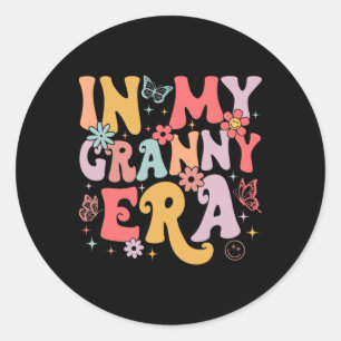 Pegatina Redonda En mi época de abuela Groovy Retro Día de la Madre