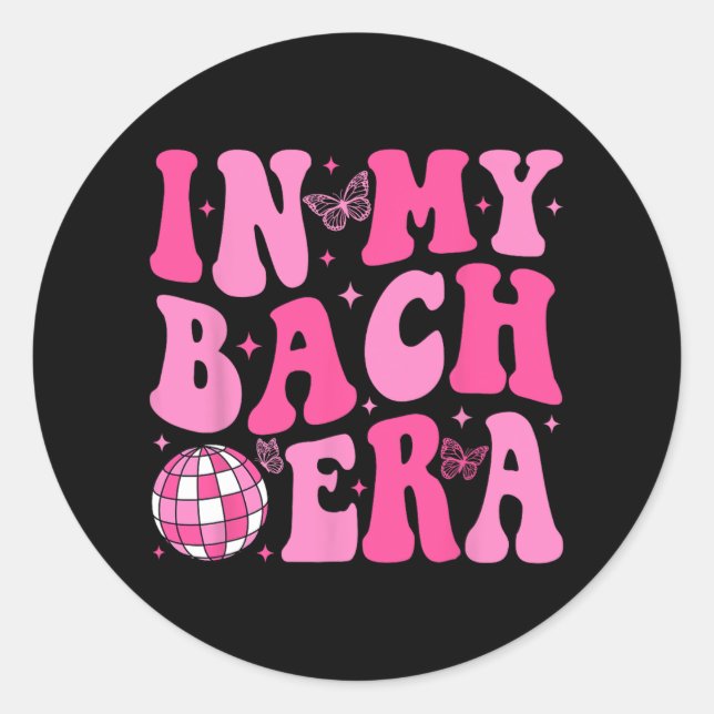 Pegatina Redonda En mi era de Bach Bridesmaid Bride Squad Disco Bac (Anverso)