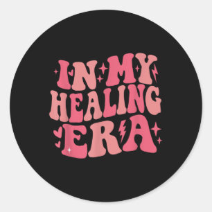 Pegatina Redonda En mi era de curación, concientización Groovy sobr