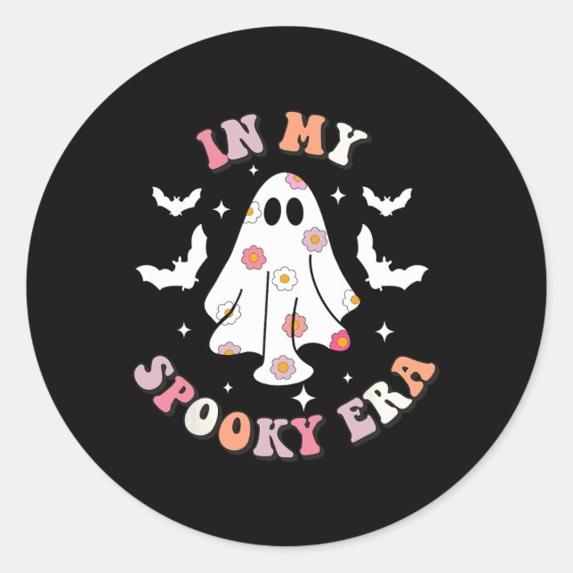 Pegatina Redonda En Mi Era De Fantasma Retro Groovy Cute Ghost Spoo (Anverso)