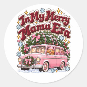 Pegatina Redonda En Mi Era de Mamá Alegre Navidad Coche Rosa Person
