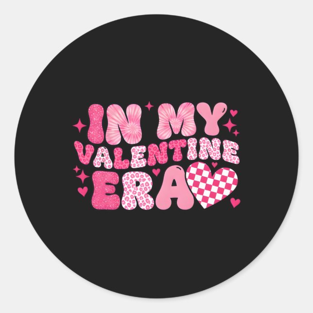Pegatina Redonda En mi era de San Valentín (Anverso)