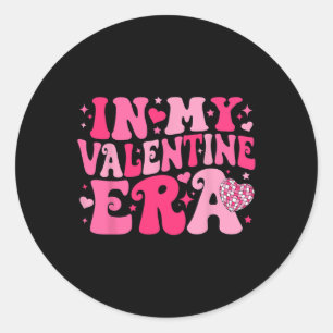 Pegatina Redonda En mi era de San Valentín, las mujeres retro Día d
