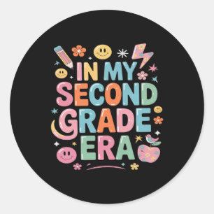 Pegatina Redonda En Mi Era de Segundo Grado Maestra de Niña de 2do 