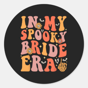 Pegatina Redonda En mi espantosa era de novia Groovy Halloween Boda