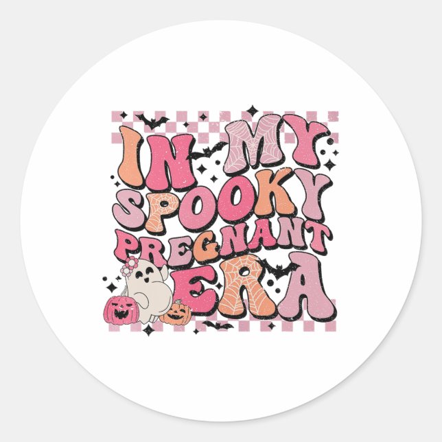 Pegatina Redonda En mi espantosa era preñada Halloween Pregnancy An (Anverso)