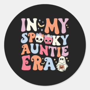 Pegatina Redonda En mi espeluznante época de la tía Halloween Groov