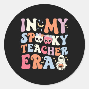 Pegatina Redonda En mi espeluznante época de profesor Halloween Gro