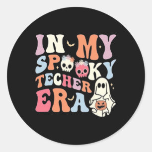 Pegatina Redonda En mi espeluznante época de profesores, Halloween 