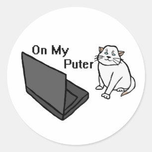 Pegatina Redonda En Mi Puter Divertida Imagen De Gato Blanco Meme