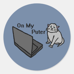 Pegatina Redonda En Mi Puter Gato Gris Divertido Meme De Computador