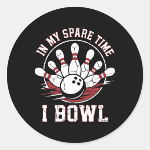 Pegatina Redonda En Mi Tiempo De Repuesto, Tazón De Vintage Bowling
