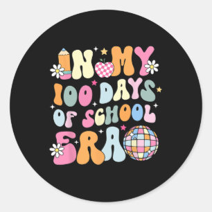 Pegatina Redonda En Mis 100 Días De Escuela Estudiante Groovy Retro