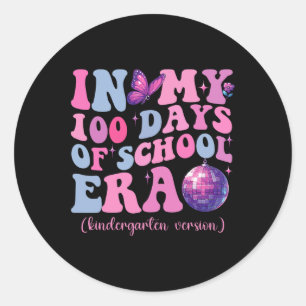 Pegatina Redonda En Mis 100 Días De Escuela, Profesor De Jardín De