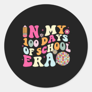 Pegatina Redonda En mis 100 días de escuela, retro disco 100 días