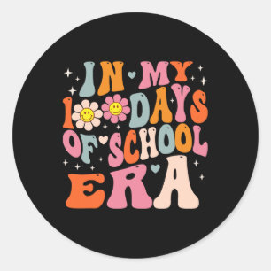 Pegatina Redonda En mis 100 días de escuela, retro disco 100 días