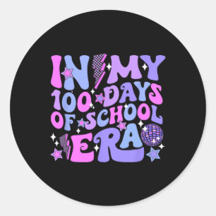 Pegatina Redonda En Mis 100 Días De Escuela Retro Disco Groovy 10