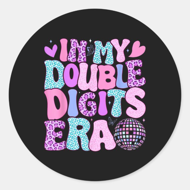 Pegatina Redonda En mis dígitos dobles de la era retro 10 años (Anverso)