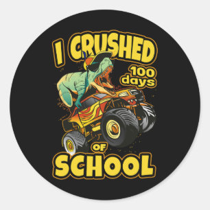 Pegatina Redonda En Monster Truck Aplasté 100 Días De Escuela