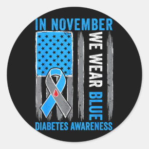 Pegatina Redonda En Noviembre Llevamos Cinta Azul Bandera Diabetes