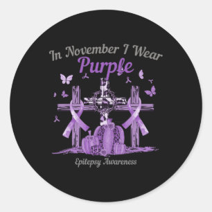 Pegatina Redonda En Noviembre Llevo Epilepsia A De Calabaza Cruzada