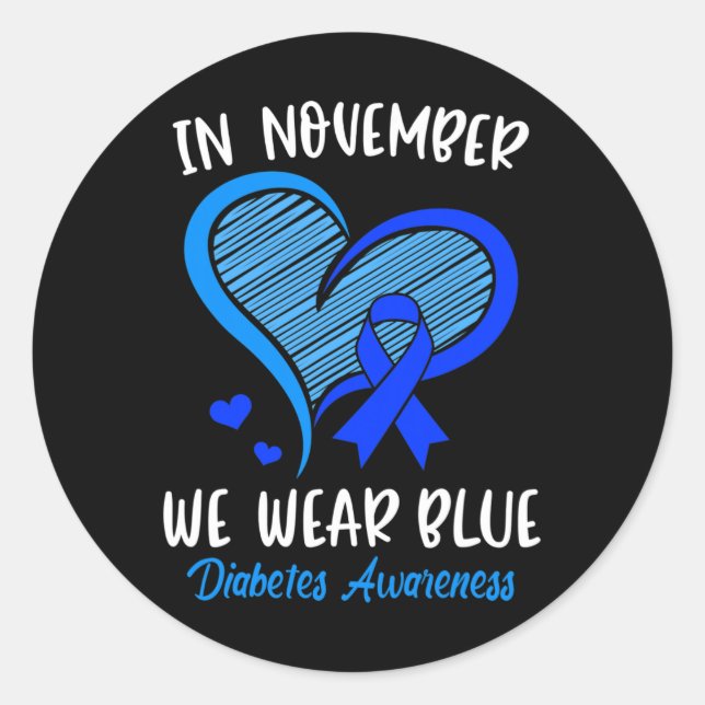 Pegatina Redonda En Noviembre, usamos Blue Cure Diabetes Awareness  (Anverso)