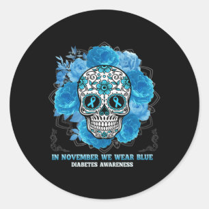 Pegatina Redonda En Noviembre, usamos Blue Sugar Skull Diabetes Awa